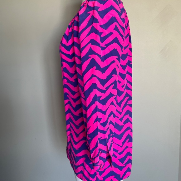 Lilly Pulitzer Silk Moxy Seagull Bird Chevron Blouse “Pop Pink I Got Lucky” Top - Picture 8 of 12